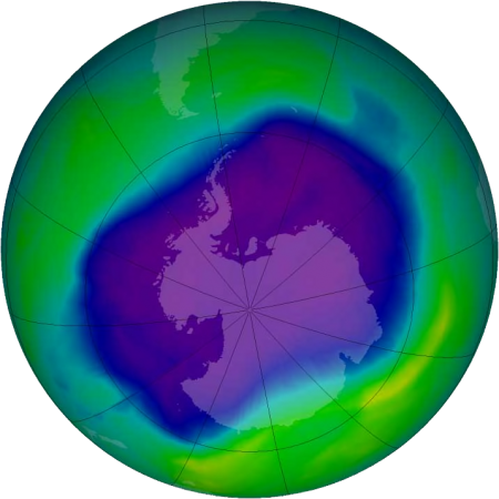 Rekordloch. Nie war das Ozonloch grösser als im Jahr 2006. Zehn Jahre später gilt es als gesichert, dass sich die Ozonschicht vollständig erholen wird. (Bild: NASA / Wikipedia)