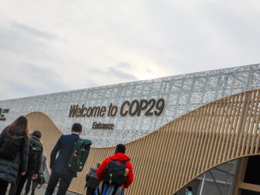 Baku. Die Klimakonferenz findet diesmal in einem Fussballstadium statt. (Foto: Mike Muzurakis / IISD)